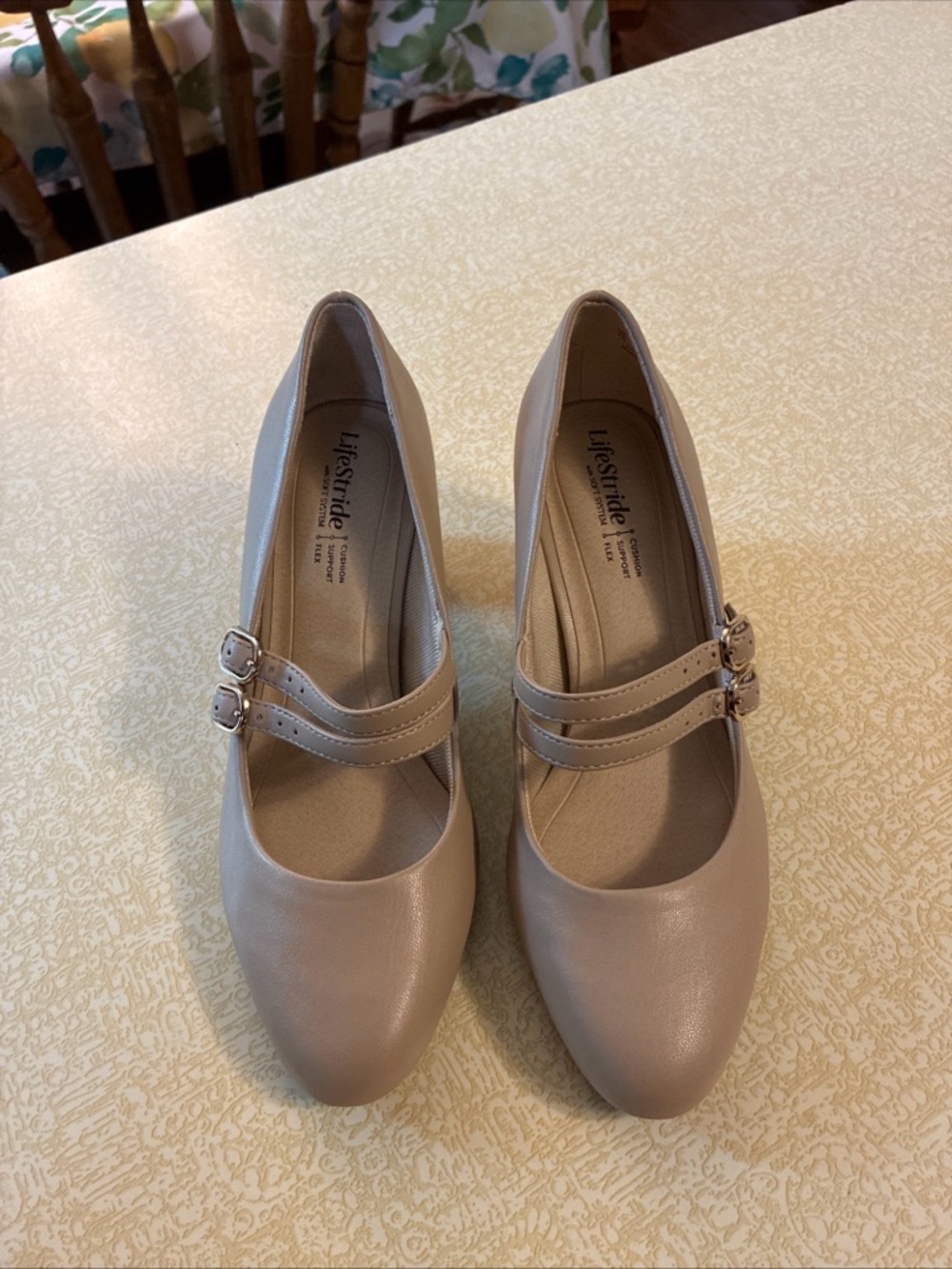 Life Stride Women's Taupe Double-Strap Mary Jane pumps